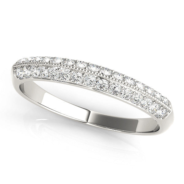 White gold Double Row Pavé Round Diamond White Gold Band with Shared Prong Setting
