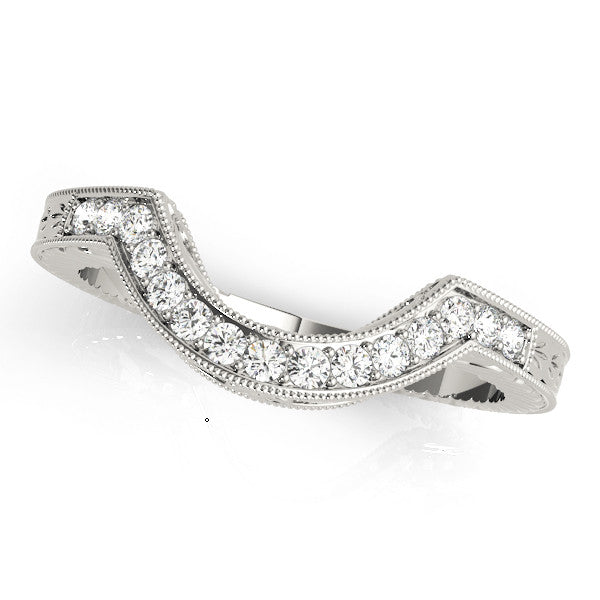 Silver Channel Set Round Diamond Chevron Band