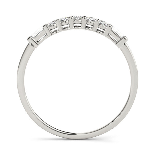 Silver Round and Baguette Diamond Prong Set Half-Eternity Band