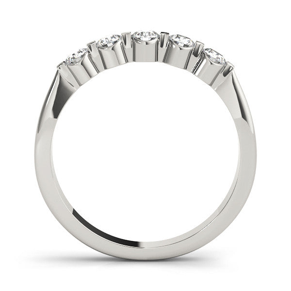 Silver Five-Stone Round Cut Diamond Prong-Set Half Eternity Band