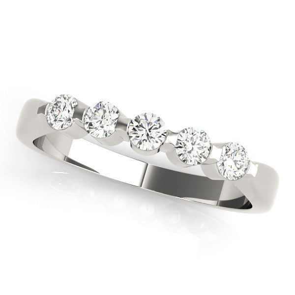 Silver Five-Stone Round Cut Diamond Prong-Set Half Eternity Band