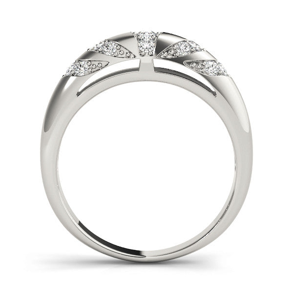 White gold Round Diamond Channel Set Curved Band with Bezel Setting