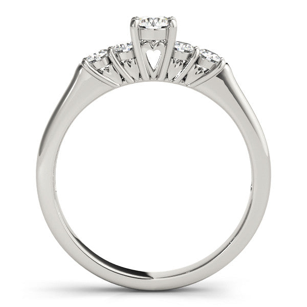 Silver Cushion Cut Diamond Five-Stone Prong Set White Gold Ring