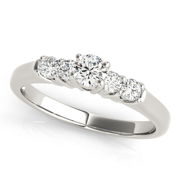 Silver Radiant Cut Diamond Five-Stone Prong Set White Gold Ring