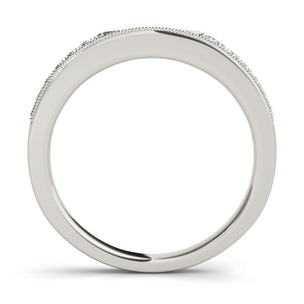 Platinum Round Cut Pavé Diamond Contour Band with Milgrain Detailing
