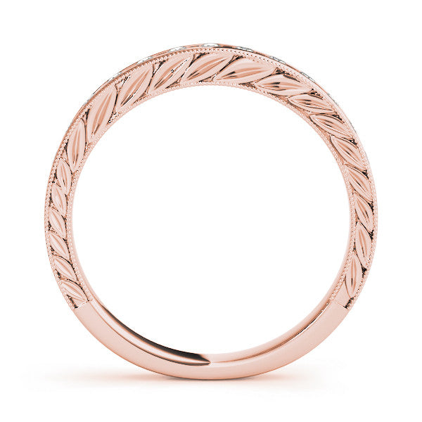 Rose gold Channel Set Round Diamond Milgrain Edge Wedding Band
