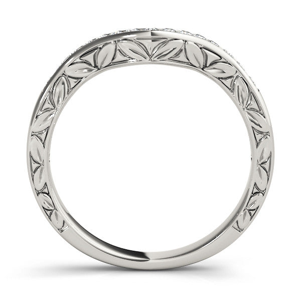 Platinum Round Cut Channel Set Wave Band with Pavé Setting