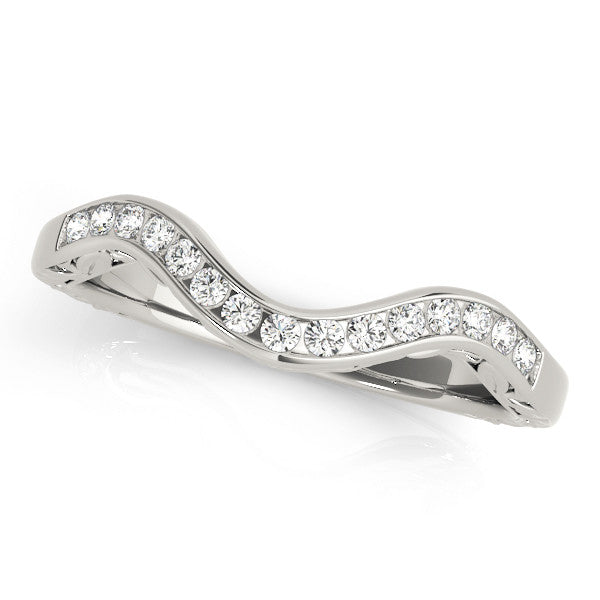 Platinum Round Cut Channel Set Wave Band with Pavé Setting