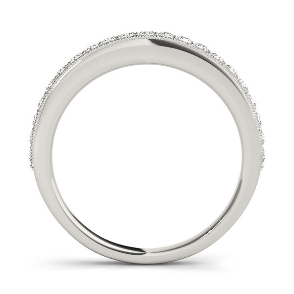 White gold Round Diamond Pavé Set Milgrain Wedding Band