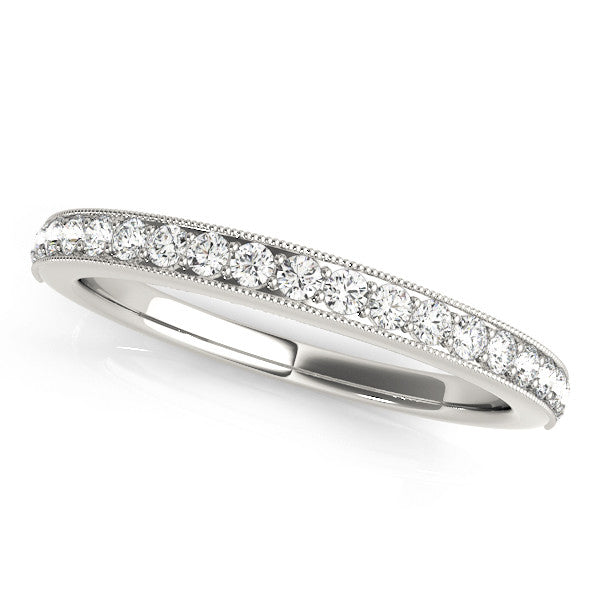 Silver Round Diamond Pavé Set Milgrain Wedding Band