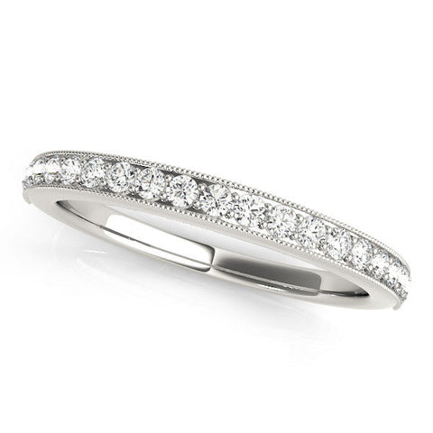 Silver Round Diamond Pavé Set Milgrain Wedding Band