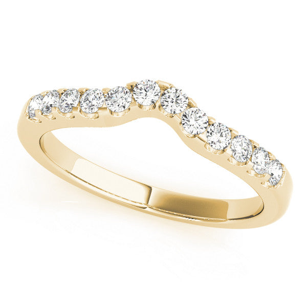 Yellow gold Curved Diamond Half Eternity Ring with Round Cut Stones and Shared Prong Setting