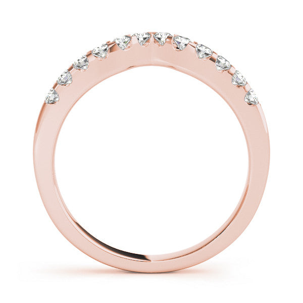 Rose gold Curved Diamond Half Eternity Ring with Round Cut Stones and Shared Prong Setting