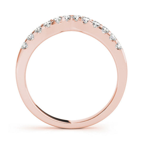 Rose gold Curved Diamond Half Eternity Ring with Round Cut Stones and Shared Prong Setting
