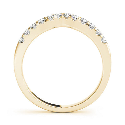 Yellow gold Curved Diamond Half Eternity Ring with Round Cut Stones and Shared Prong Setting