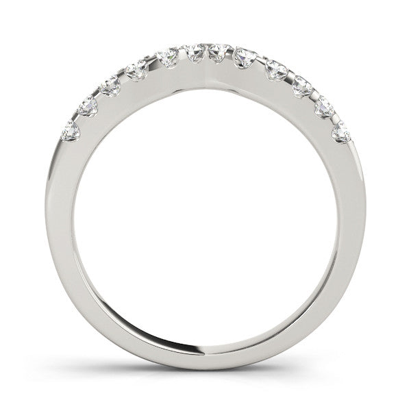 White gold Curved Diamond Half Eternity Ring with Round Cut Stones and Shared Prong Setting