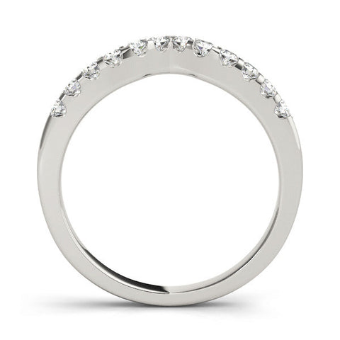 Platinum Curved Diamond Half Eternity Ring with Round Cut Stones and Shared Prong Setting