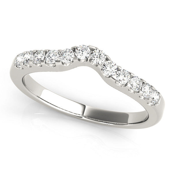 White gold Curved Diamond Half Eternity Ring with Round Cut Stones and Shared Prong Setting