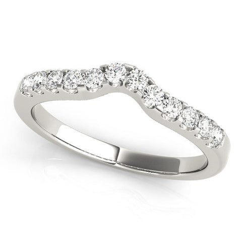 Platinum Curved Diamond Half Eternity Ring with Round Cut Stones and Shared Prong Setting