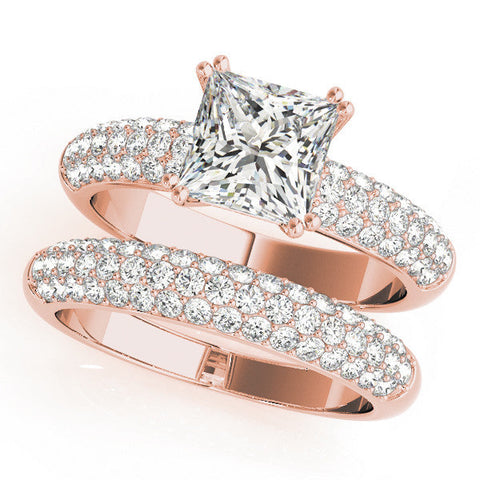 Rose gold Princess Cut Pave Diamond Engagement Ring with Channel Set Band and Four-Prong Setting