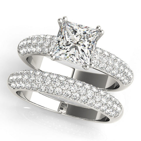 Platinum Princess Cut Pave Diamond Engagement Ring with Channel Set Band and Four-Prong Setting