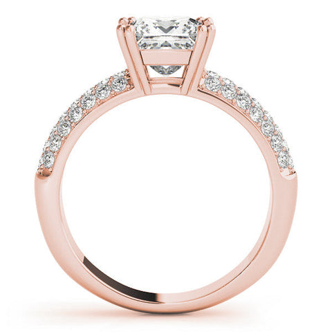 Rose gold Princess Cut Pave Diamond Engagement Ring with Channel Set Band and Four-Prong Setting
