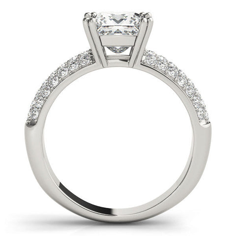 Platinum Princess Cut Pave Diamond Engagement Ring with Channel Set Band and Four-Prong Setting