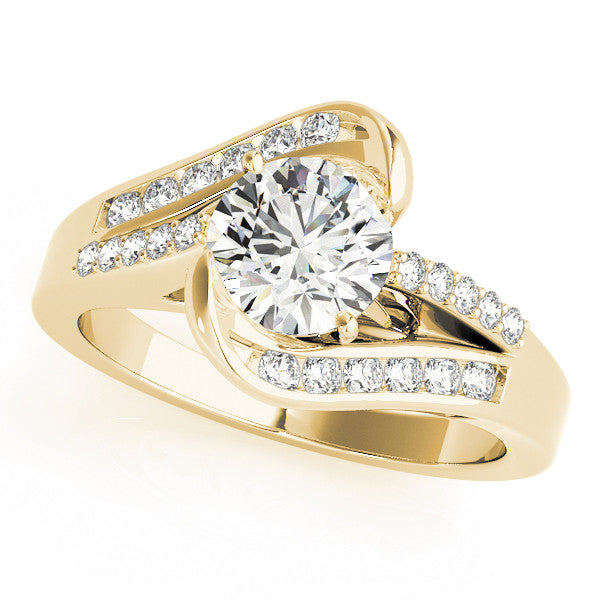 Yellow gold Radiant Solitaire Bypass Diamond Engagement Ring with Channel-Set Band and Four-Prong Setting