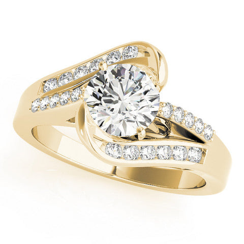 Yellow gold Marquise Solitaire Bypass Diamond Engagement Ring with Channel-Set Band and Four-Prong Setting