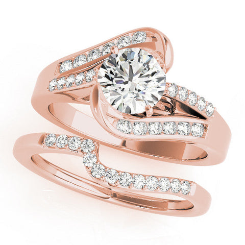 Rose gold Oval Solitaire Bypass Diamond Engagement Ring with Channel-Set Band and Four-Prong Setting