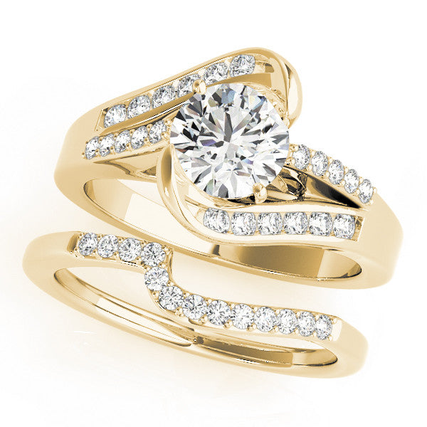 Yellow gold Marquise Solitaire Bypass Diamond Engagement Ring with Channel-Set Band and Four-Prong Setting