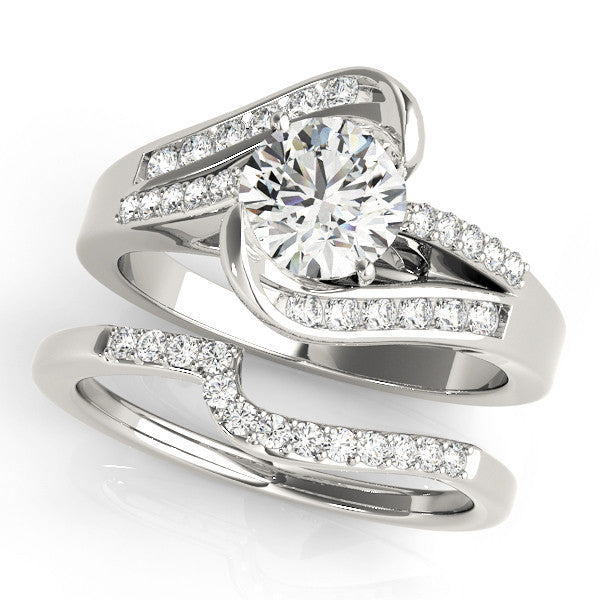 White gold Princess Solitaire Bypass Diamond Engagement Ring with Channel-Set Band and Four-Prong Setting