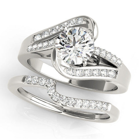 Silver Round Solitaire Bypass Diamond Engagement Ring with Channel-Set Band and Four-Prong Setting