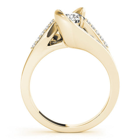 Yellow gold Princess Solitaire Bypass Diamond Engagement Ring with Channel-Set Band and Four-Prong Setting