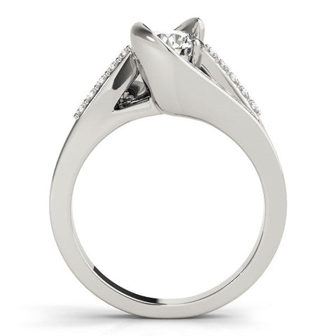 Silver Pear Solitaire Bypass Diamond Engagement Ring with Channel-Set Band and Four-Prong Setting