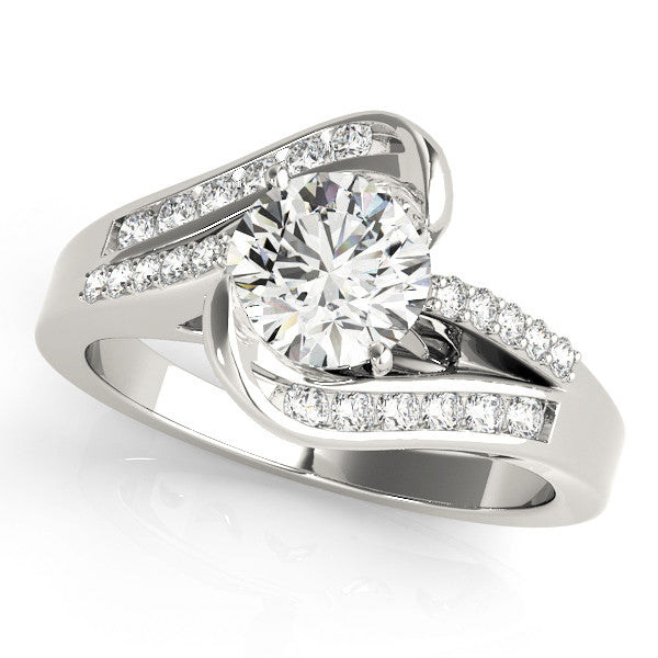 Platinum Radiant Solitaire Bypass Diamond Engagement Ring with Channel-Set Band and Four-Prong Setting