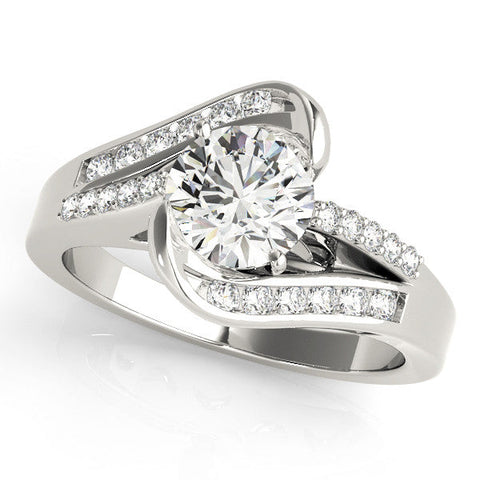 Silver Round Solitaire Bypass Diamond Engagement Ring with Channel-Set Band and Four-Prong Setting