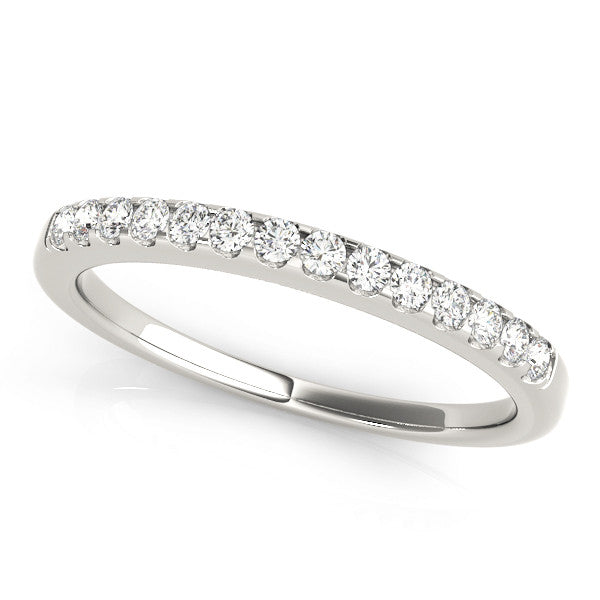 White gold Round Diamond Half Eternity Band with Pavé Setting and Shared Prong
