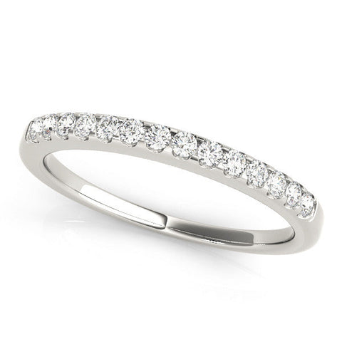 Silver Round Diamond Half Eternity Band with Pavé Setting and Shared Prong