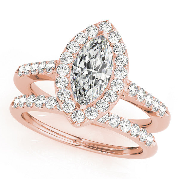 Rose gold Marquise Halo Diamond Pavé Solitaire Ring