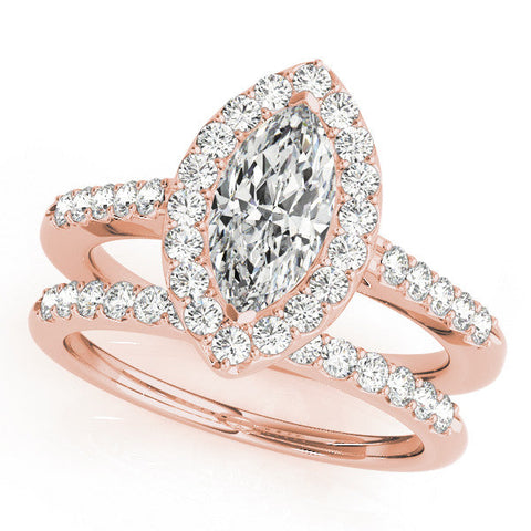 Rose gold Marquise Halo Diamond Pavé Solitaire Ring