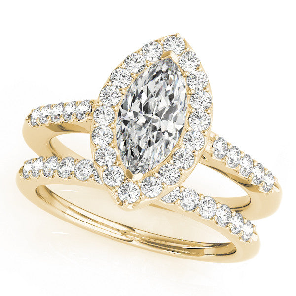 Yellow gold Marquise Halo Diamond Pavé Solitaire Ring