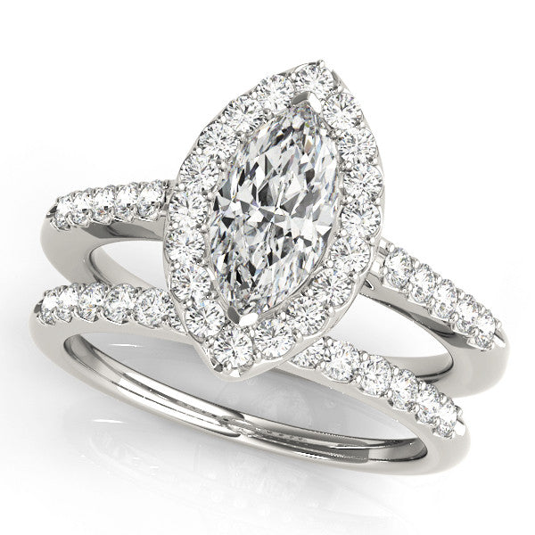 White gold Marquise Halo Diamond Pavé Solitaire Ring
