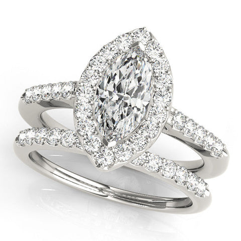 White gold Marquise Halo Diamond Pavé Solitaire Ring
