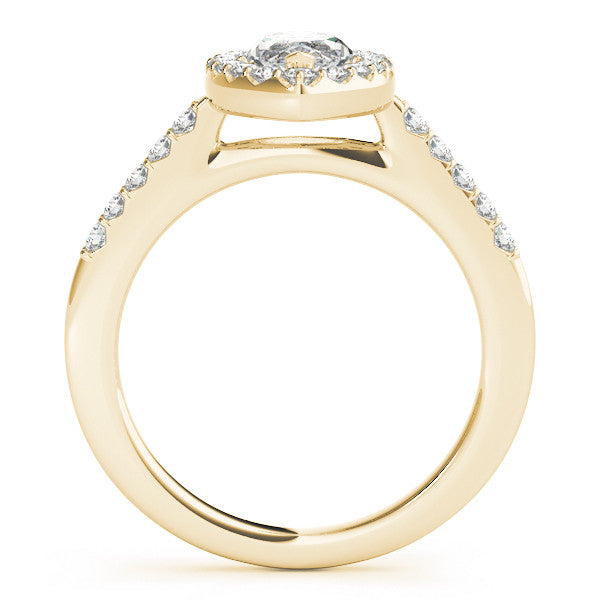 Yellow gold Marquise Halo Diamond Pavé Solitaire Ring
