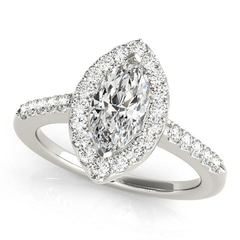 Silver Marquise Halo Diamond Pavé Solitaire Ring
