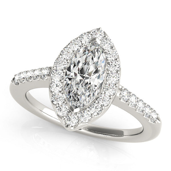 Platinum Marquise Halo Diamond Pavé Solitaire Ring
