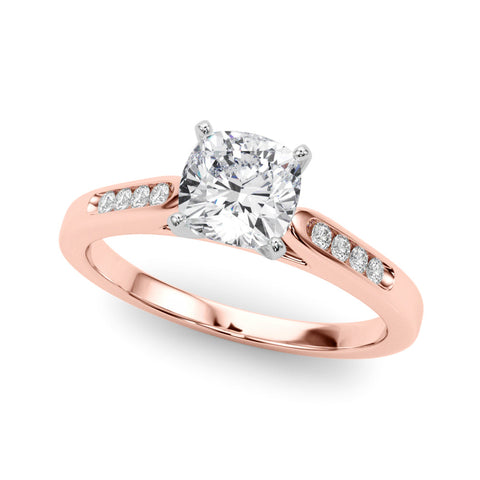 Rose gold Cushion Cut Channel Set Solitaire Engagement Ring with Four-Prong Setting
