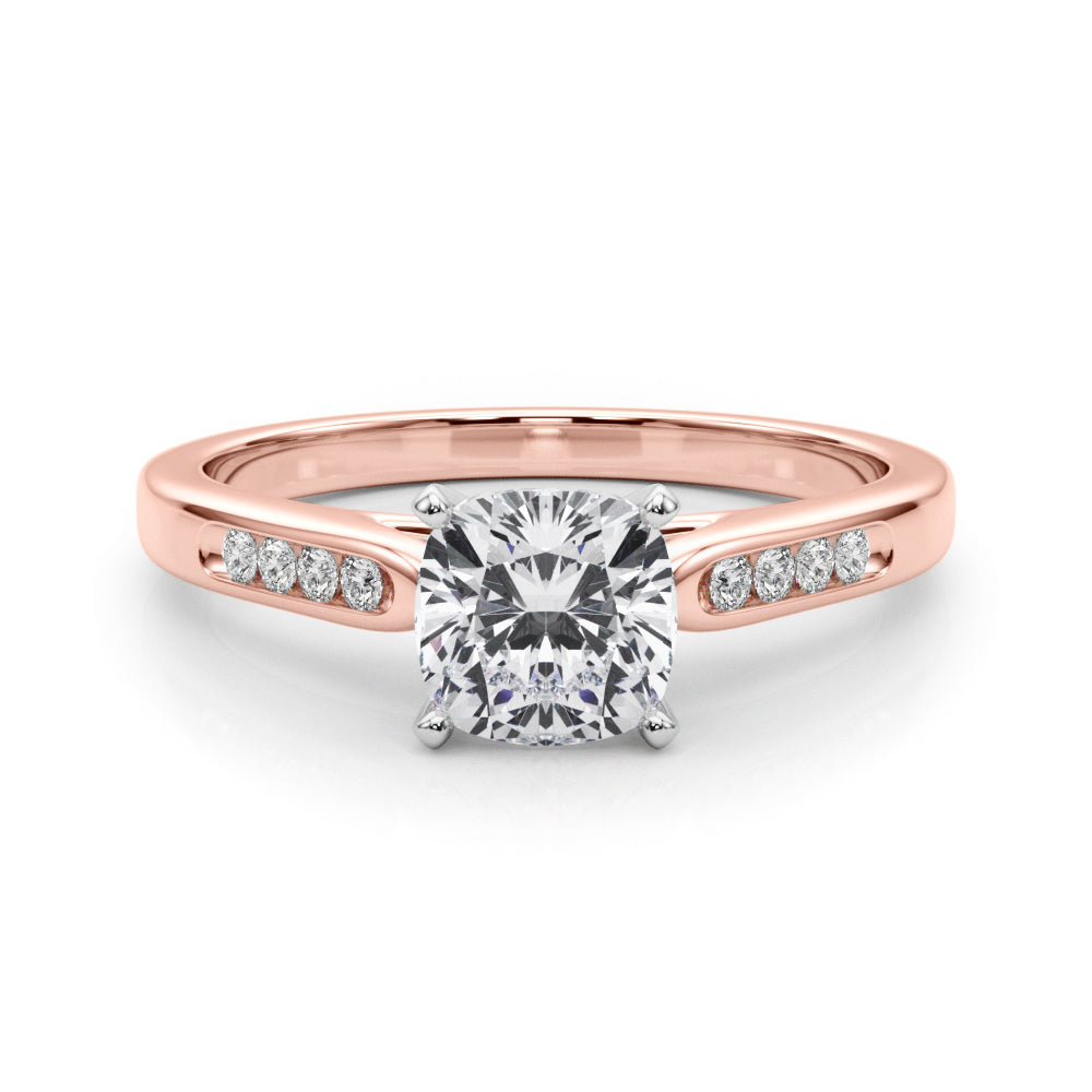 Rose gold Cushion Cut Channel Set Solitaire Engagement Ring with Four-Prong Setting