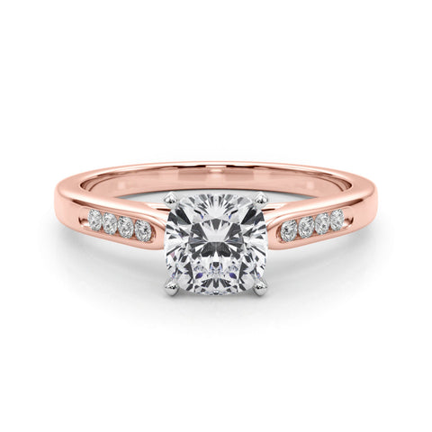 Rose gold Cushion Cut Channel Set Solitaire Engagement Ring with Four-Prong Setting